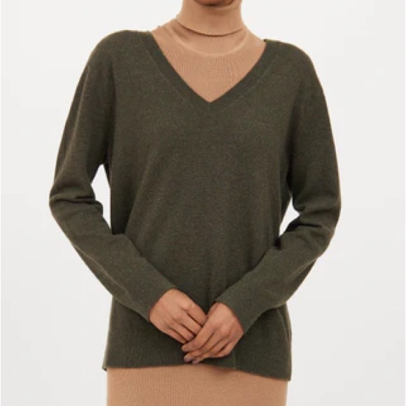 Vince 100% Cashmere V-neck Olive Green Knit Sweater Pullover Size 2X - Picture 1 of 6